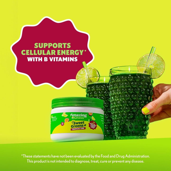 Amazing Grass Sweet Greens and Superfoods Powder for Digestive Health, Greens Powder, Digestive Enzymes, Probiotics, Spirulina, Chlorella, Tropical Lime, 30 Servings - The Oasis of Health