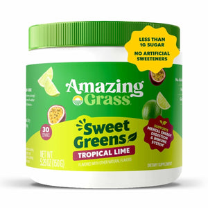 Amazing Grass Sweet Greens and Superfoods Powder for Digestive Health, Greens Powder, Digestive Enzymes, Probiotics, Spirulina, Chlorella, Tropical Lime, 30 Servings - The Oasis of Health