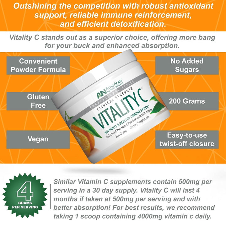 American Nutriceuticals Vitality C 200 grams - The Oasis of Health