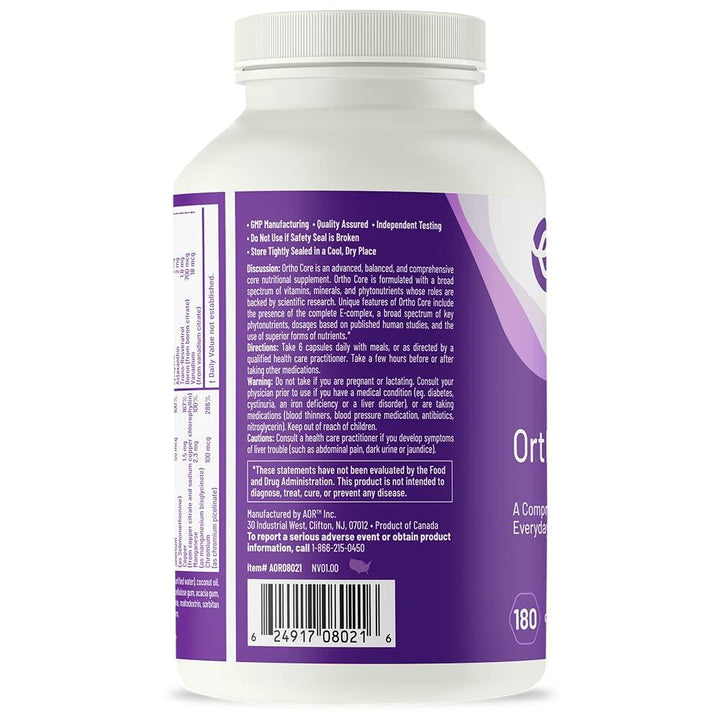 AOR, Ortho Core, Nutritional Support for Foundational Health and Energy, Multivitamin and Mineral Supplement, Vegan, 30 servings (180 capsules) - The Oasis of Health