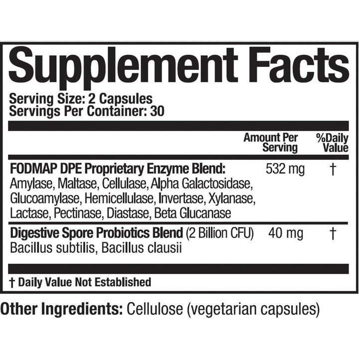 Arthur Andrew Medical - FODMAP DPE, Digestive Probiotics and Enzymes, Relief for FODMAP Intolerance and Highly Fermentable Foods, Vegan, Non - GMO, 60 Capsules - The Oasis of Health