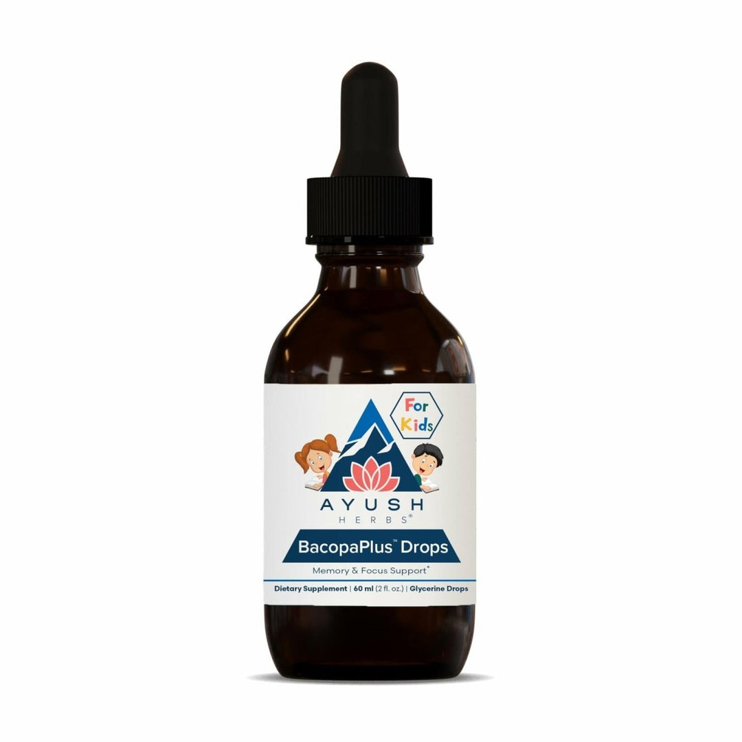 Ayush Herbs BacopaPlus Drops for Kids - Kids Focus and Attention Supplement with Bacopa, Ashwagandha, Ginkgo, Support for Brain & Memory, Organic Ingredients - 2 Fl Oz (80 Servings) - The Oasis of Health