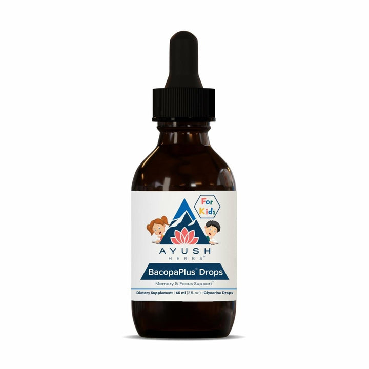 Ayush Herbs BacopaPlus Drops for Kids - Kids Focus and Attention Supplement with Bacopa, Ashwagandha, Ginkgo, Support for Brain & Memory, Organic Ingredients - 2 Fl Oz (80 Servings) - The Oasis of Health