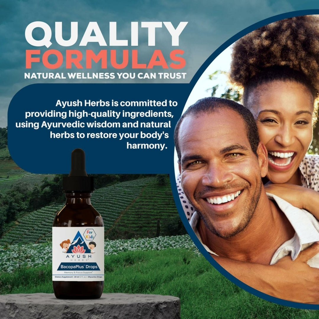 Ayush Herbs BacopaPlus Drops for Kids - Kids Focus and Attention Supplement with Bacopa, Ashwagandha, Ginkgo, Support for Brain & Memory, Organic Ingredients - 2 Fl Oz (80 Servings) - The Oasis of Health