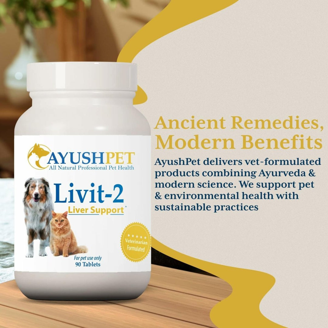 Ayush Herbs Livit - 2 Pet Health Supplement, Liver and Gastrointestinal Support, Healthy Skin and Hair, Small or Large Animal, Young or Senior Pet, 90 Tablets - The Oasis of Health