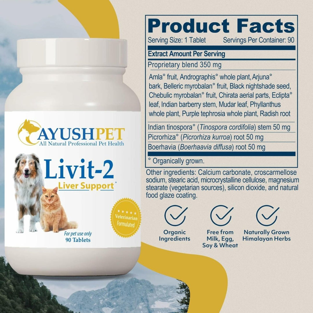 Ayush Herbs Livit - 2 Pet Health Supplement, Liver and Gastrointestinal Support, Healthy Skin and Hair, Small or Large Animal, Young or Senior Pet, 90 Tablets - The Oasis of Health