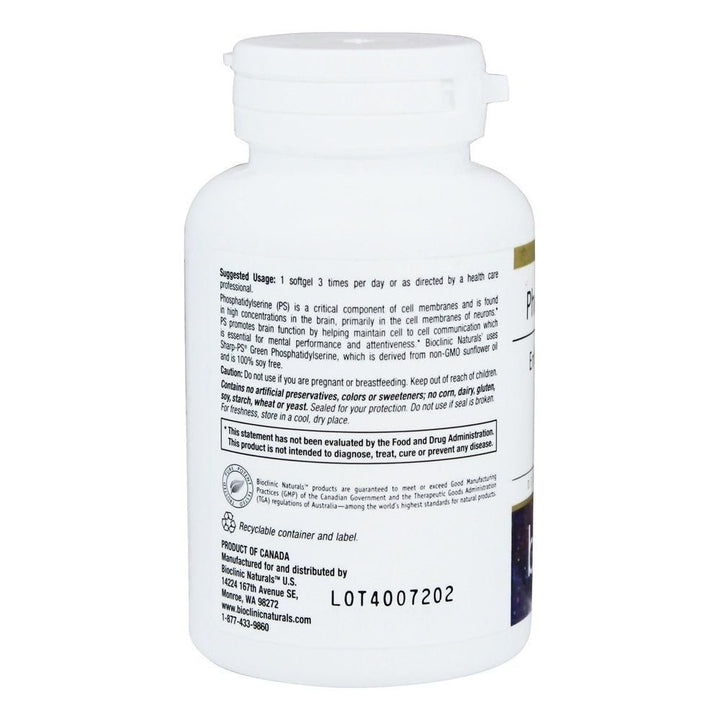 Bioclinic Naturals Phosphatidylserine 100mg 60 Softgels - The Oasis of Health