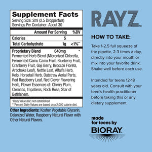 BIORAY RAYZ All Systems Glow, Raspberry Flavor - 2 fl oz - Convenient Source of Vitamins & Minerals for Teens 12 - 18 Years Old - The Oasis of Health