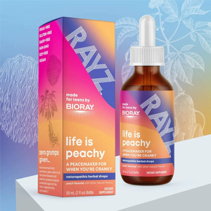 BIORAY RAYZ Life is Peachy, Peach Flavor - 2 fl oz - for Teens 12 - 18 Years Old - The Oasis of Health