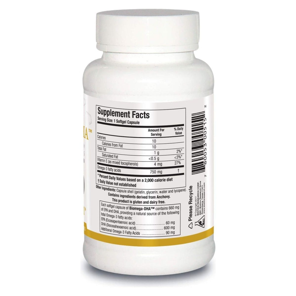 BIOTICS Research Biomega DHA Fish Oil, 600 mg DHA, Supports Learning and Memory, Fetal Brain Vitamins, 90 Softgels - The Oasis of Health
