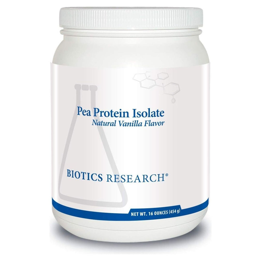 BIOTICS Research Pea Protein Isolate Natural Vanilla Flavored. Mixes Easily with Water or Juice. Premium Pea Protein. 25 Gram Clean Protein per Serving 16 Ounces - The Oasis of Health