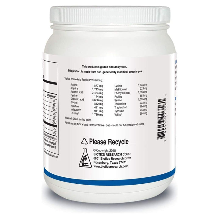 BIOTICS Research Pea Protein Isolate Natural Vanilla Flavored. Mixes Easily with Water or Juice. Premium Pea Protein. 25 Gram Clean Protein per Serving 16 Ounces - The Oasis of Health