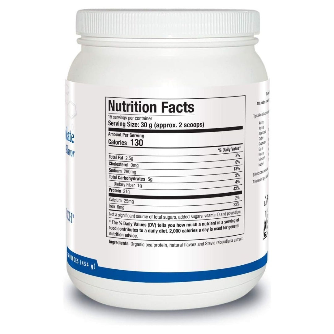 BIOTICS Research Pea Protein Isolate Natural Vanilla Flavored. Mixes Easily with Water or Juice. Premium Pea Protein. 25 Gram Clean Protein per Serving 16 Ounces - The Oasis of Health