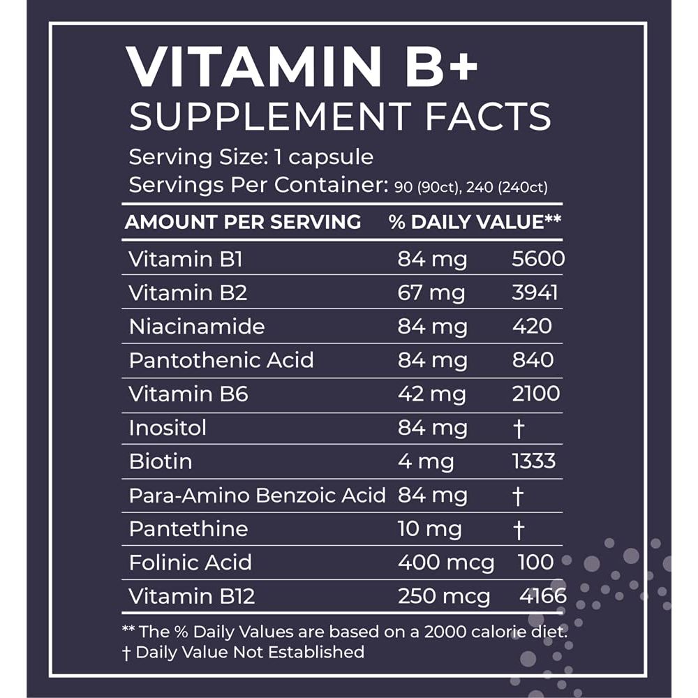 BodyBio - Vitamin B Complex Including B1, B2, B3, B5, B6, Methyl B12, Folinic Acid, 5 - MTHF, and B7 to Supports Alertness, Metabolism &amp; Immune System, 90 Capsules - The Oasis of Health