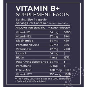 BodyBio - Vitamin B Complex Including B1, B2, B3, B5, B6, Methyl B12, Folinic Acid, 5 - MTHF, and B7 to Supports Alertness, Metabolism & Immune System, 90 Capsules - The Oasis of Health