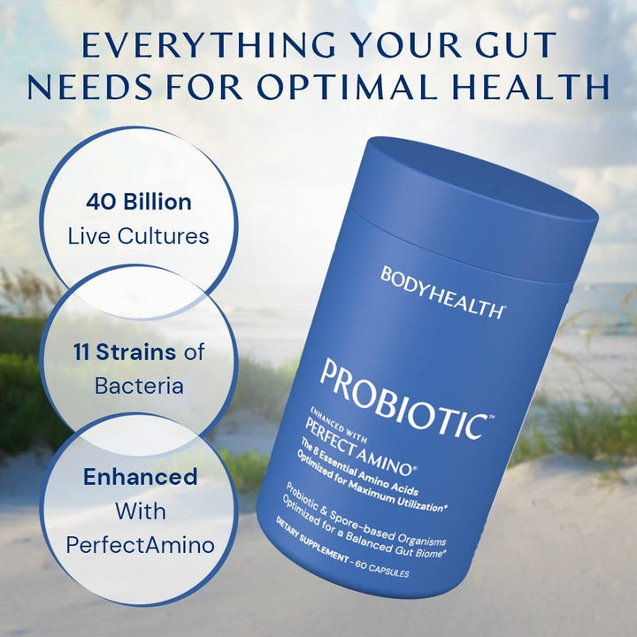 BodyHealth Probiotic - Enhanced with Perfect Amino (60 Caps), High Potency reseeding probiotics and Cutting - Edge Spore Probiotics, Acid - and Bile - Resistant - The Oasis of Health