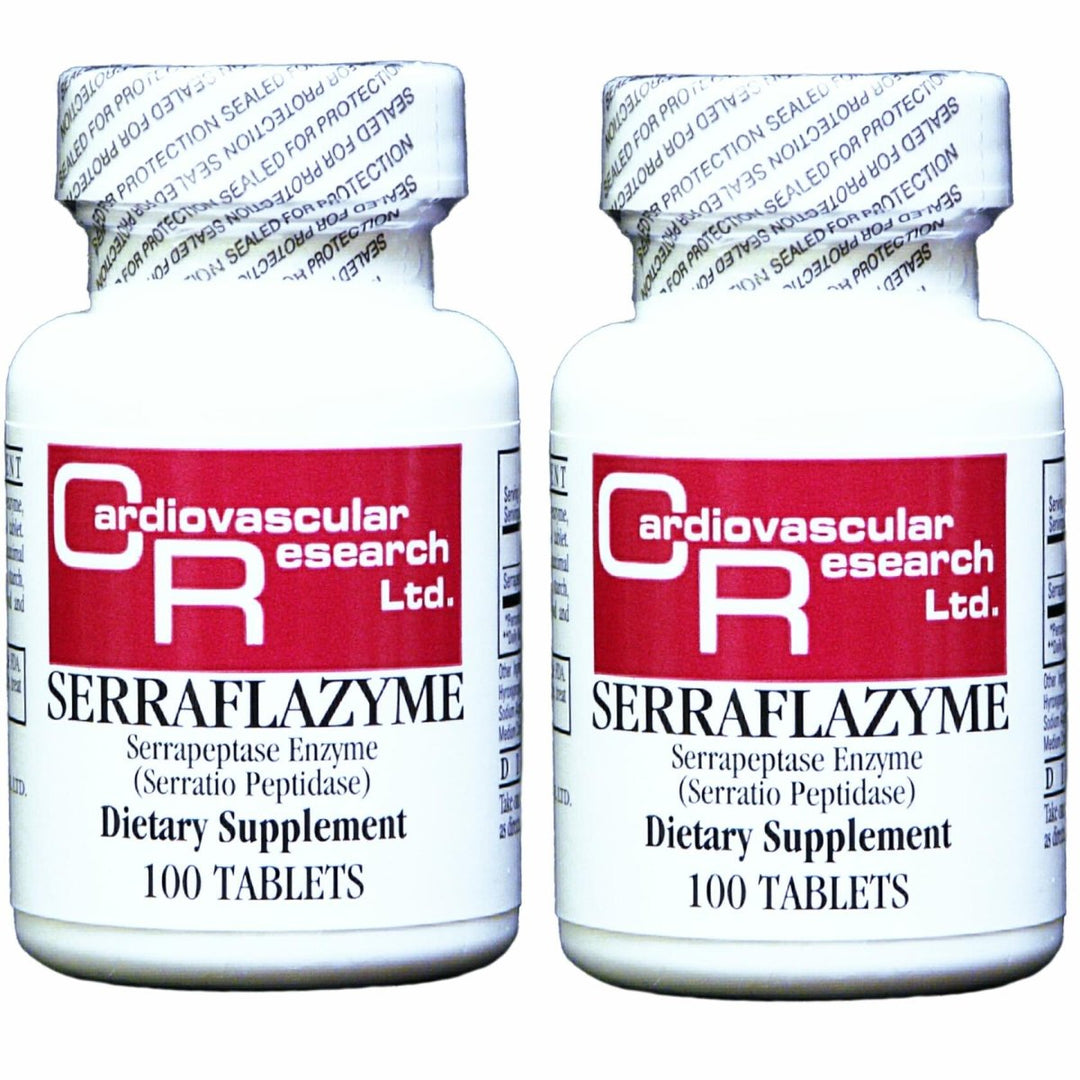 Cardiovascular Resarch Serraflazyme Serrapeptase Enzymes 200 Stay Fresh Enteric Coated 5 mg Tablets (100 x 2 Packs) - The Oasis of Health