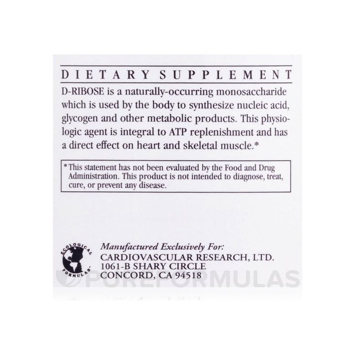 Cardiovascular Research D - Ribose 450 Grams - The Oasis of Health