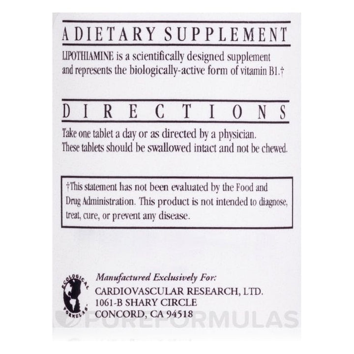 Cardiovascular Research Lipothiamine 60 Coated Tablets - The Oasis of Health