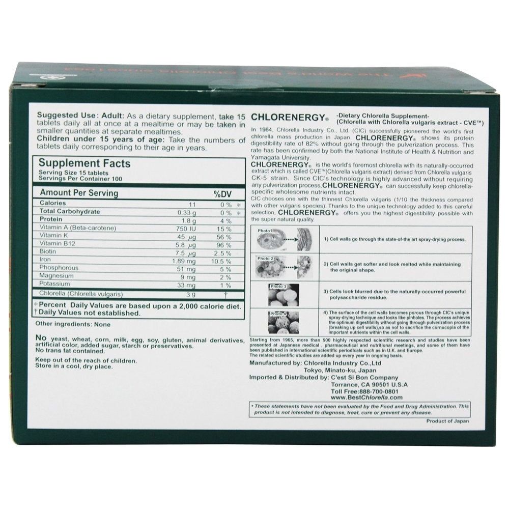 Chlorenergy - Dietary Chlorella - 1500 Tablets - The Oasis of Health