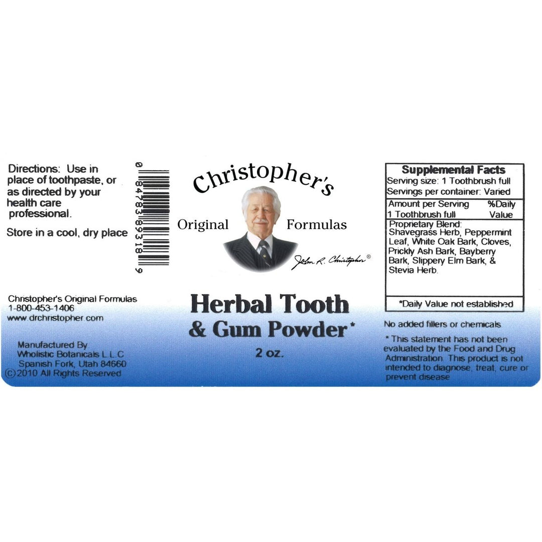 Christopher's Herbal Tooth and Gum Powder - Natural Dental Care Formula for Healthy Teeth and Gums - The Oasis of Health