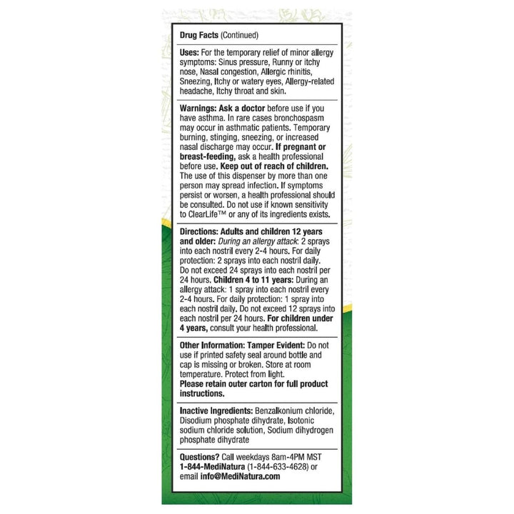 ClearLife Allergy Relief Nasal Spray for Multi - Symptom Relief in Any Region - Homeopathic Formula - 0.68 Ounce - The Oasis of Health