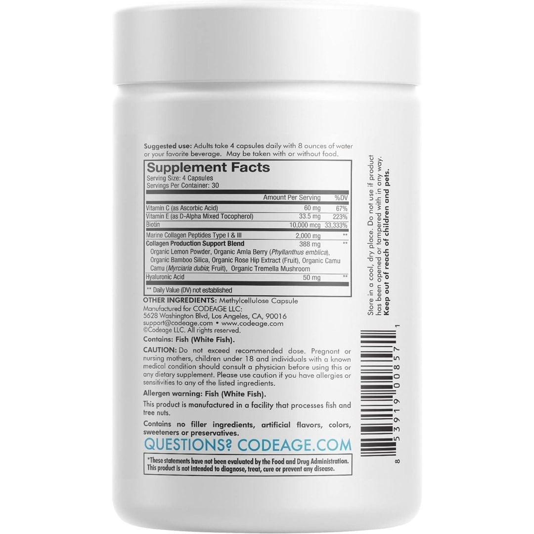 Codeage - Biotin Marine Collagen Types I & II Wild - Caught - 120 Capsules - The Oasis of Health