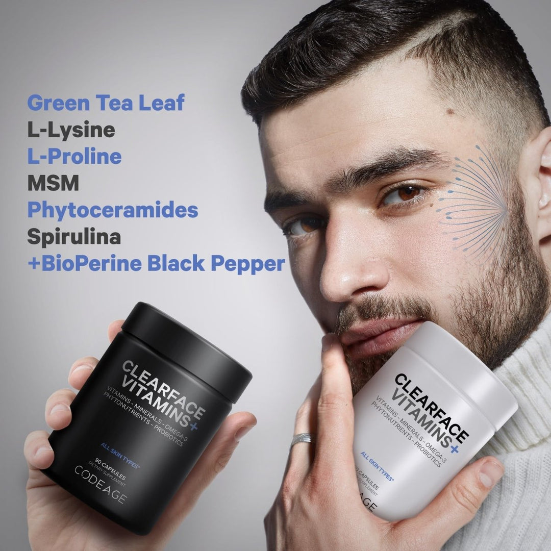 Codeage - Clearface Pantothenic Acid, Niacin, Vitamins A, C, D3, E, FloraFIT Probiotics - 90 Capsules - The Oasis of Health