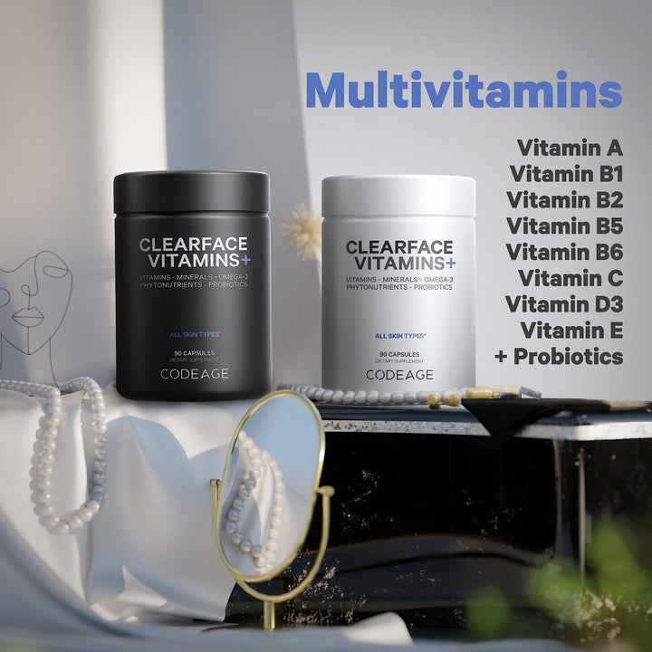 Codeage - Clearface Pantothenic Acid, Niacin, Vitamins A, C, D3, E, FloraFIT Probiotics - 90 Capsules - The Oasis of Health