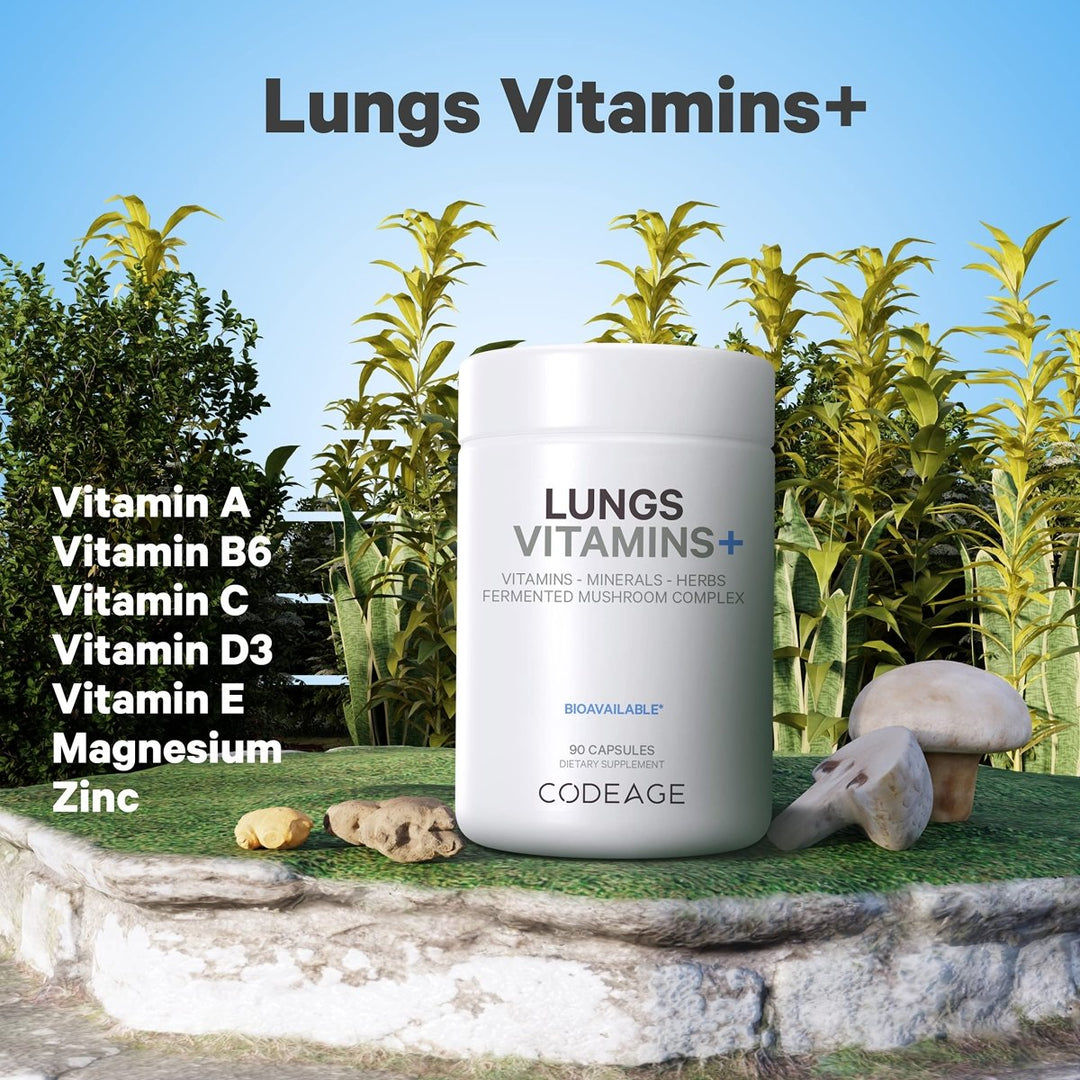 Codeage - Lungs Vitamins A, C, D, E, B6, Milk Thistle, Zinc & Magnesium, Cordyceps, Reishi - 90 Capsules - The Oasis of Health