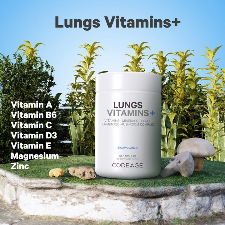 Codeage - Lungs Vitamins A, C, D, E, B6, Milk Thistle, Zinc & Magnesium, Cordyceps, Reishi - 90 Capsules - The Oasis of Health