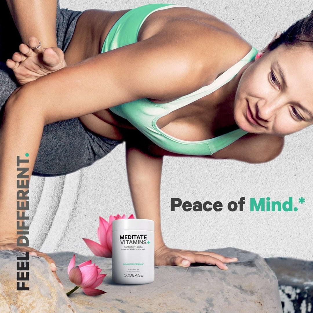 Codeage - Meditate Vitamins Brain Supplement - GABA, DHH - B, NeuroFactor, Ashwagandha - 60 Capsules - The Oasis of Health