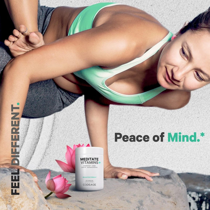 Codeage - Meditate Vitamins Brain Supplement - GABA, DHH - B, NeuroFactor, Ashwagandha - 60 Capsules - The Oasis of Health