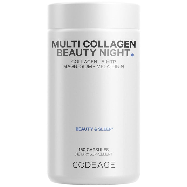 Codeage - Multi Collagen Beauty Night with 5 - HTP Lavendar L - Theanine & Melatonin - 150 Capsules - The Oasis of Health