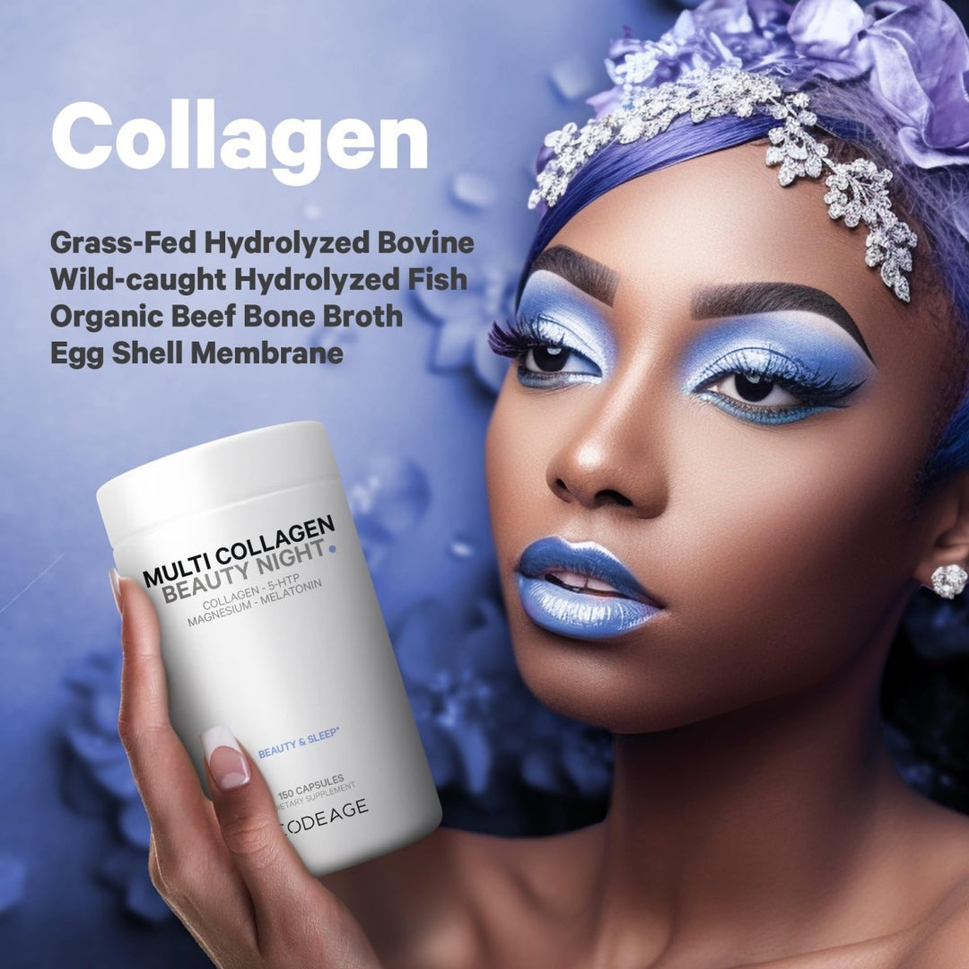 Codeage - Multi Collagen Beauty Night with 5 - HTP Lavendar L - Theanine & Melatonin - 150 Capsules - The Oasis of Health
