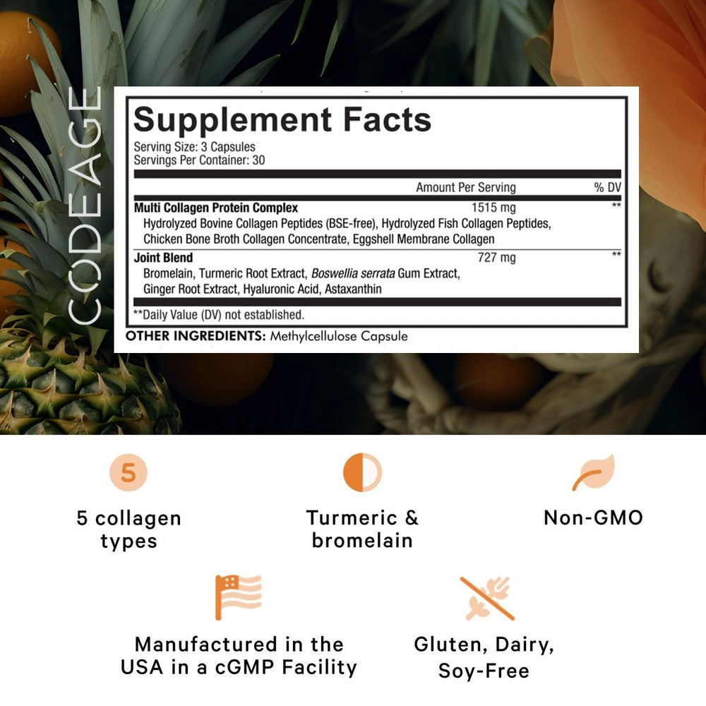 Codeage - Multi Collagen Protein + Joint Blend, Astaxanthin, Bromelain, Boswellia - 90 Capsules - The Oasis of Health