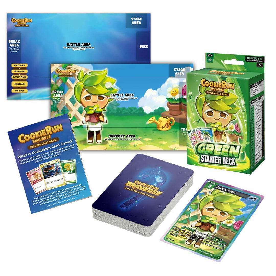 CookieRun: Braverse Trading Card Game - Starter Deck Green - Strategic Game Play Pack, 1 Player 60 Card Set, Competitive Battle TCG, Deck - Building - The Oasis of Health