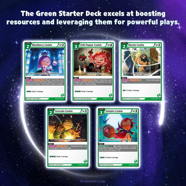 CookieRun: Braverse Trading Card Game - Starter Deck Green - Strategic Game Play Pack, 1 Player 60 Card Set, Competitive Battle TCG, Deck - Building - The Oasis of Health