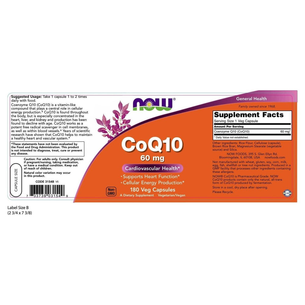 CoQ10, 60 mg, 180 Vcaps by Now Foods (Pack of 2) - The Oasis of Health