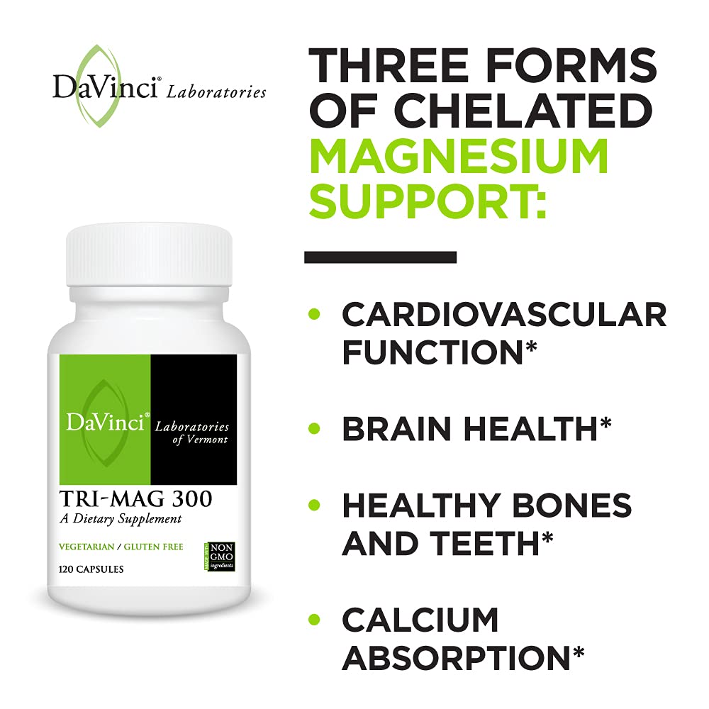 Davinci Laboratories Tri - Mag 300mg Magnesium Taurate Glycinate Malate Support Supplement, 120 Capsules - Vegetarian, Non - GMO Ingredients - The Oasis of Health