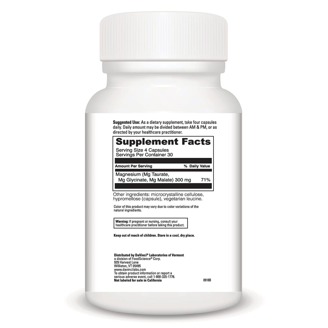 Davinci Laboratories Tri - Mag 300mg Magnesium Taurate Glycinate Malate Support Supplement, 120 Capsules - Vegetarian, Non - GMO Ingredients - The Oasis of Health