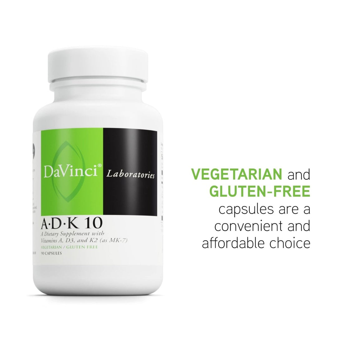 DaVinci Labs ADK 10 - Dietary Supplement to Support Bone Structure, Heart Health and Immune Function - With Vitamin A, Vitamin D3 10,000 IU and Vitamin K2 - Gluten - Free - 90 Vegetarian Capsules - The Oasis of Health