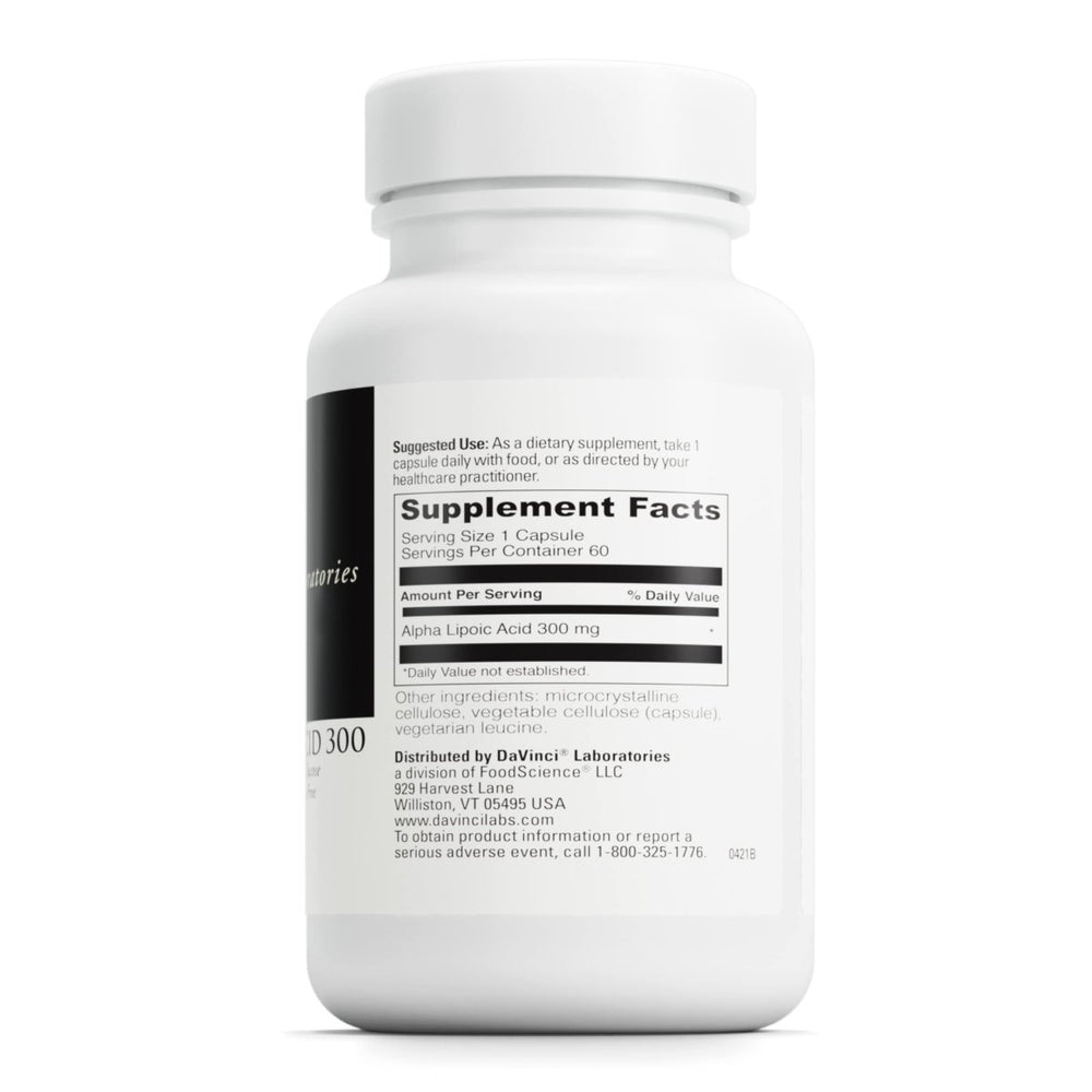 Davinci Labs Alpha Lipoic Acid 300 - Dietary Supplement to Support Metabolism and Healthy Collagen Levels - with 300 mg Alpha Lipoic Acid per Capsule - Gluten - Free - 60 Vegetarian Capsules - The Oasis of Health