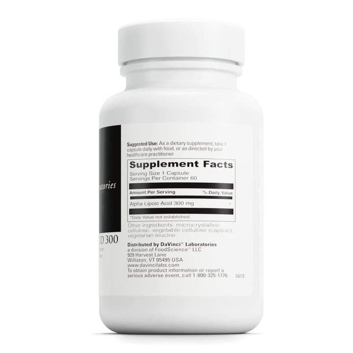 Davinci Labs Alpha Lipoic Acid 300 - Dietary Supplement to Support Metabolism and Healthy Collagen Levels - with 300 mg Alpha Lipoic Acid per Capsule - Gluten - Free - 60 Vegetarian Capsules - The Oasis of Health