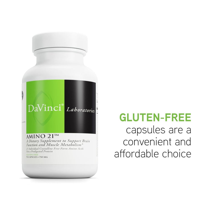 DAVINCI Labs Amino 21 - Supports Brain Function & Muscle Metabolism* - Amino Acid Dietary Supplement with L - Glutamine, L - Lysine HCl, Tyrosine, L - Arginine and More - Gluten - Free - 90 Capsules, 750 mg - The Oasis of Health