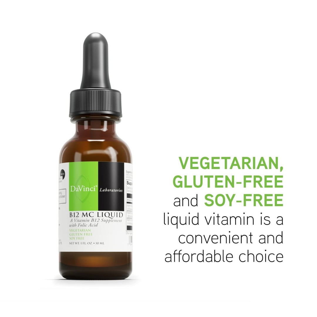 DaVinci Labs B - 12 MC Liquid - Dietary Supplement to Support Cardiovascular Health, Energy and Healthy Blood and Nerve Cells - With Vitamin B6, B12 and Folate - Gluten - Free - Vegetarian - 30 ml - The Oasis of Health