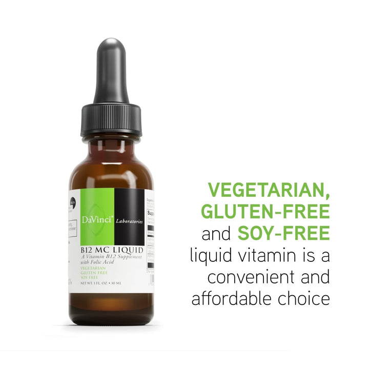 DaVinci Labs B - 12 MC Liquid - Dietary Supplement to Support Cardiovascular Health, Energy and Healthy Blood and Nerve Cells - With Vitamin B6, B12 and Folate - Gluten - Free - Vegetarian - 30 ml - The Oasis of Health
