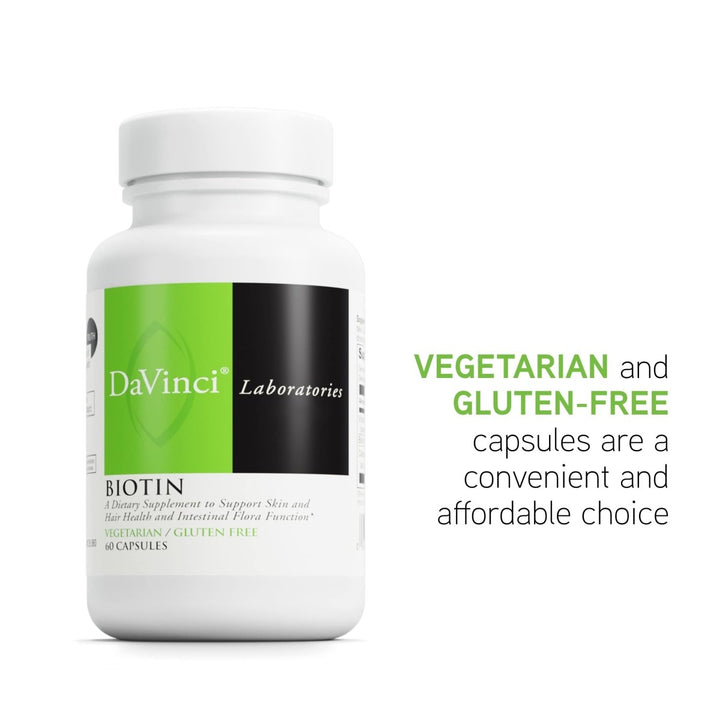 DAVINCI Labs Biotin - Supports Skin & Hair Health, Intestinal Flora Function* - Dietary Supplement with Vitamin C & Calcium as Ca Carbonate - Vegetarian - Gluten - Free - 60 Capsules - The Oasis of Health