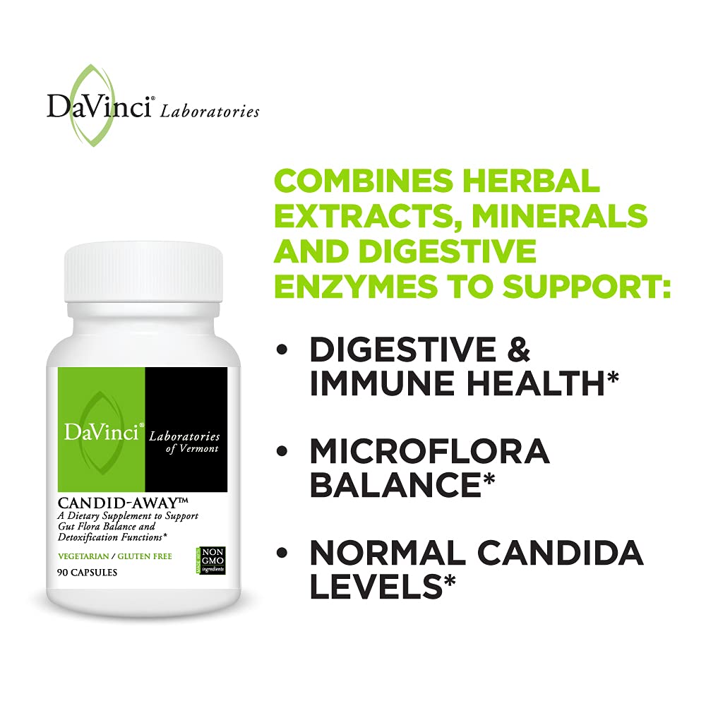 DAVINCI Labs Candid - Away - Dietary Supplement to Support Microflora Balance, Detox and a Healthy Gut - with Calcium, Magnesium, Cellulase, Betaine HCI, and More - Gluten - Free - 90 Vegetarian Capsules - The Oasis of Health