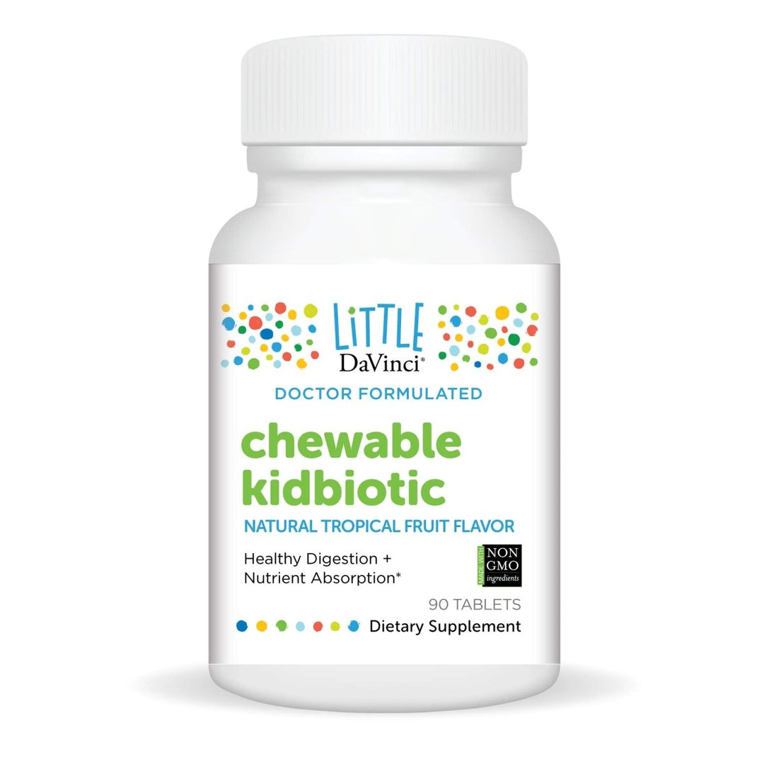 DAVINCI Labs Chewable Kidbiotic - Kids Probiotics to Support Digestion, a Healthy Gut, Brain Health and Immunity - with Probiotics, Amylase, and More - Tropical Fruit Flavor - 90 Chewable Tablets - The Oasis of Health
